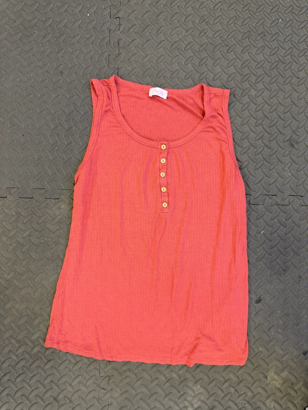 Pink Lily Ribbed Henley Tank Top in Coral